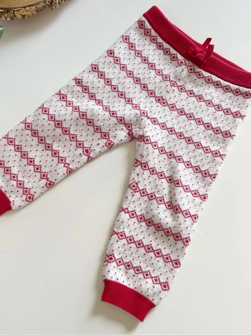 Janie and Jack Fair Isle Red & White Winter Sweater Cardigan & Knit Pants Set